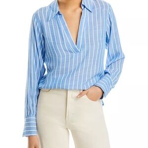 AQUA COLLARED STRIPE BLOUSE